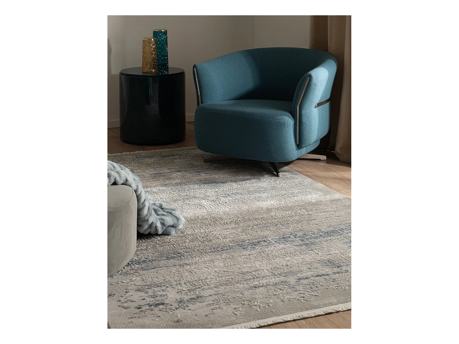 Teppich 215x305 Grau Blau Davos Charme