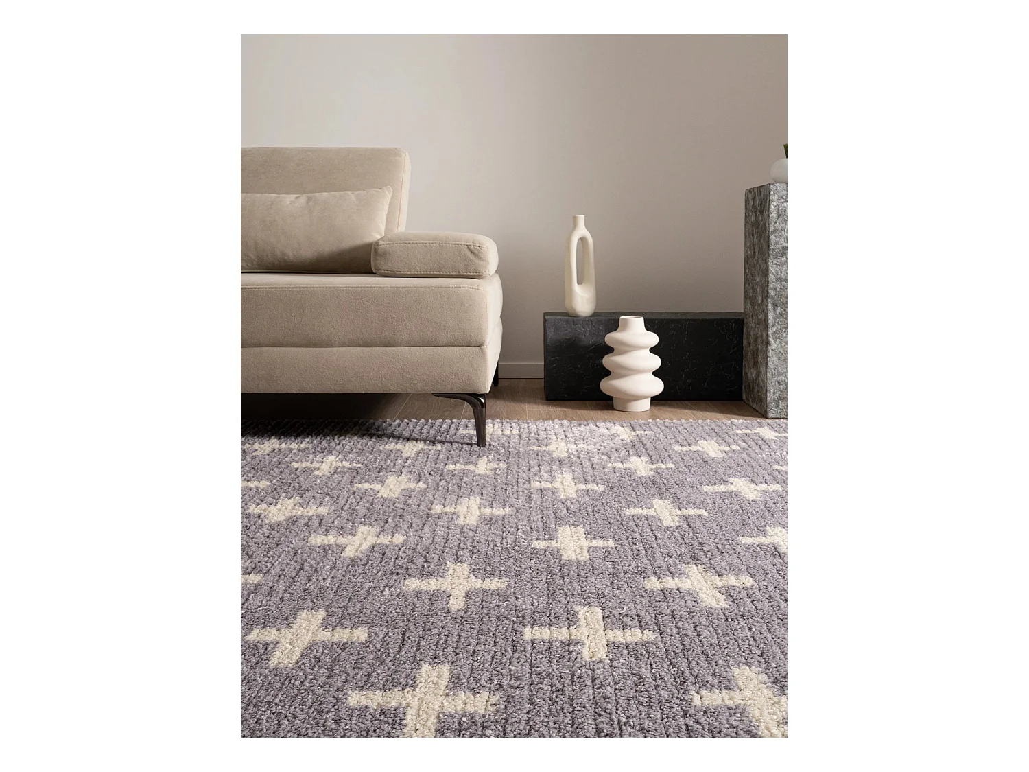 Hoogpolig tapijt 305x80 Grijs Frauenfeld Rood