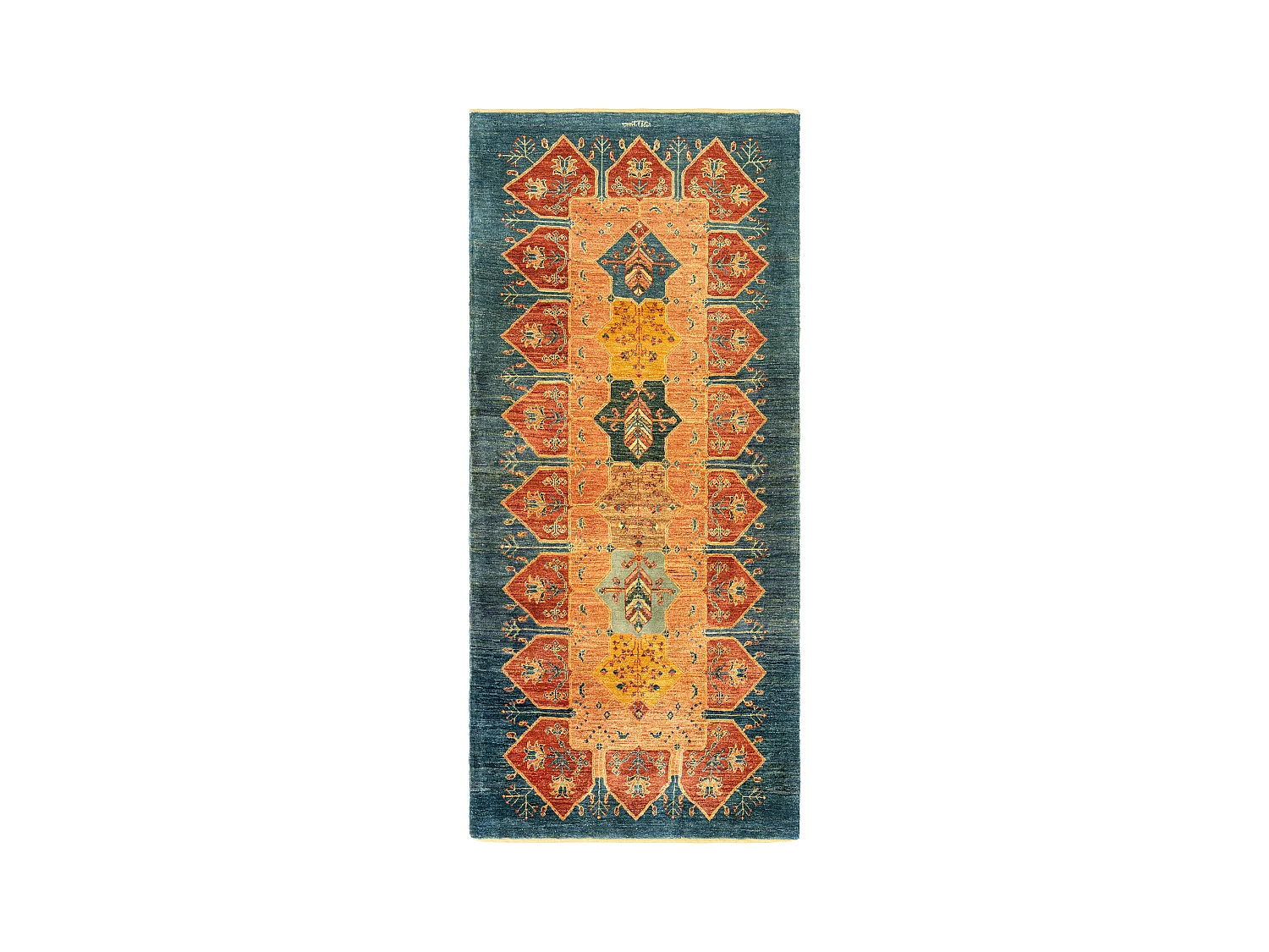 Läufer-Wollteppich 94x208 Blau Kashkuli