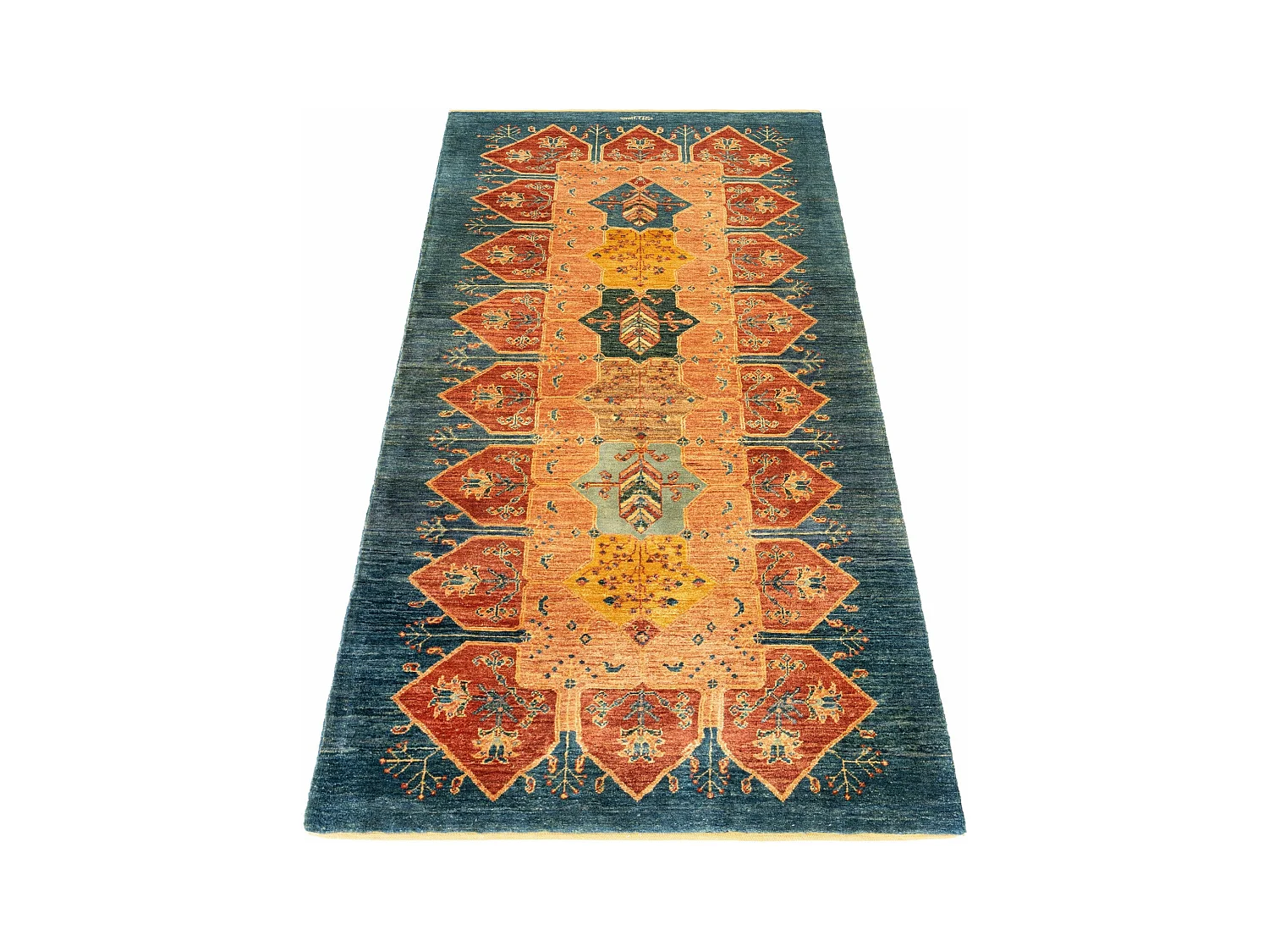 Läufer-Wollteppich 94x208 Blau Kashkuli