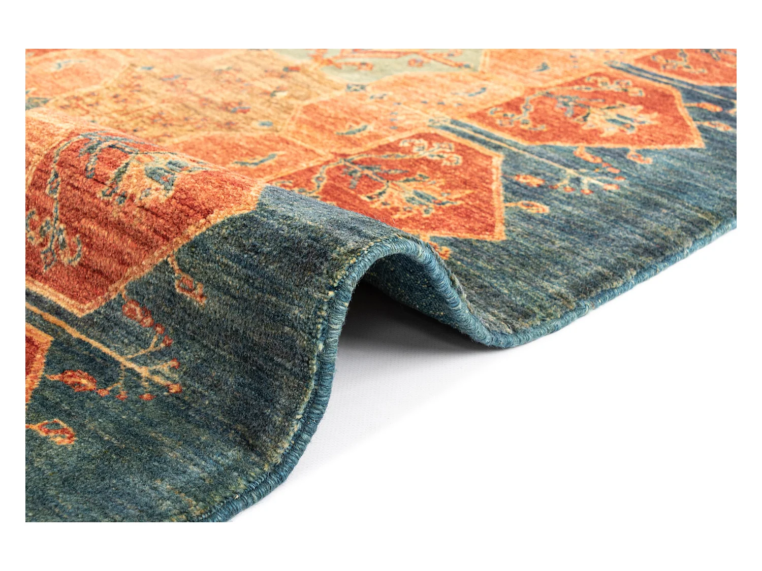 Läufer-Wollteppich 94x208 Blau Kashkuli