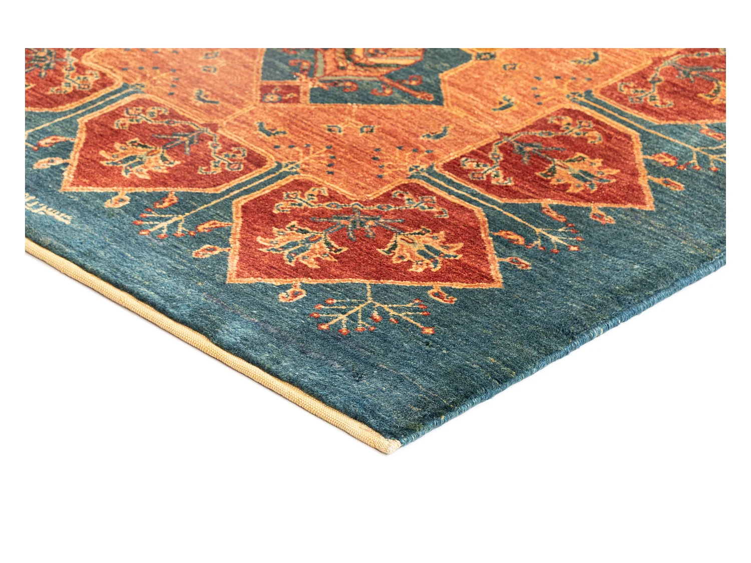 Läufer-Wollteppich 94x208 Blau Kashkuli