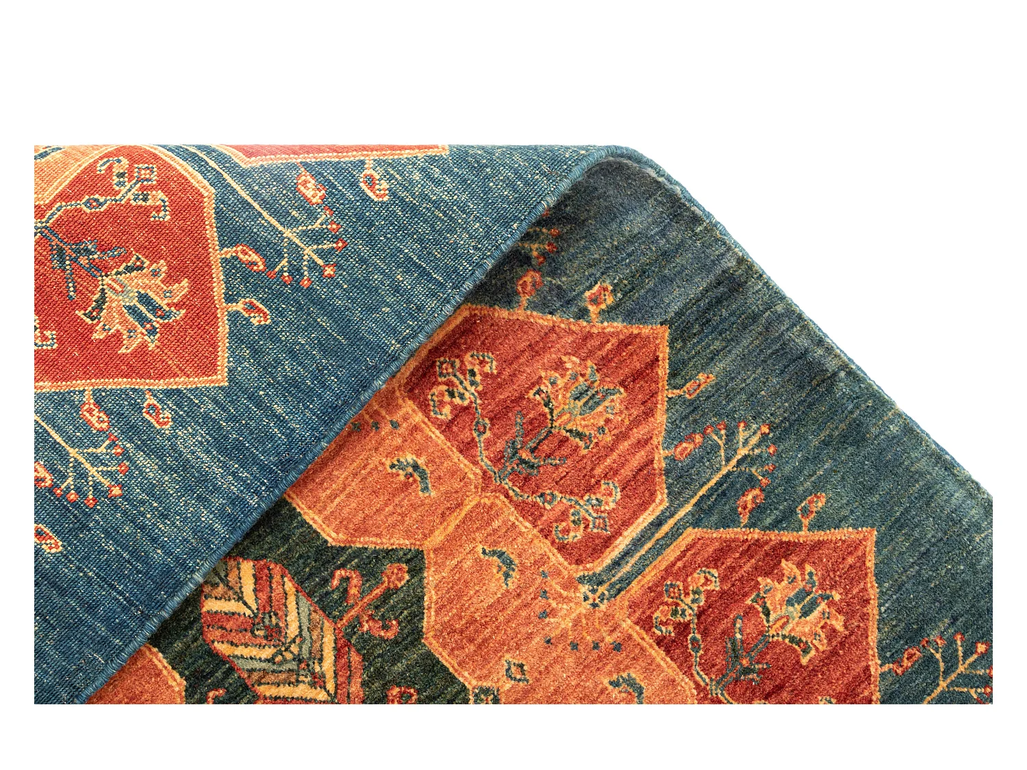 Läufer-Wollteppich 94x208 Blau Kashkuli