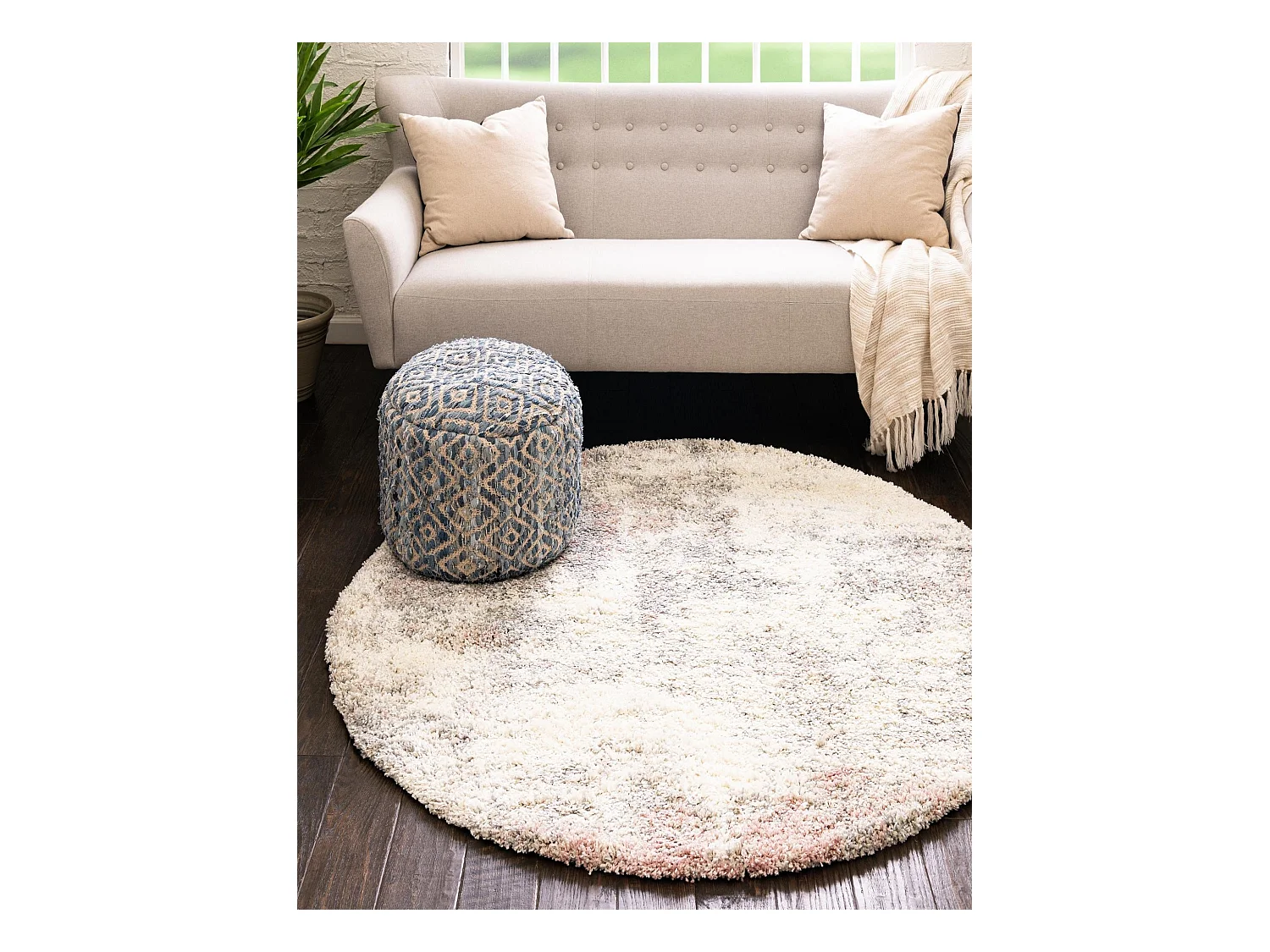 Hoogpolig tapijt 185x185 Beige - Roze Lachen Haze