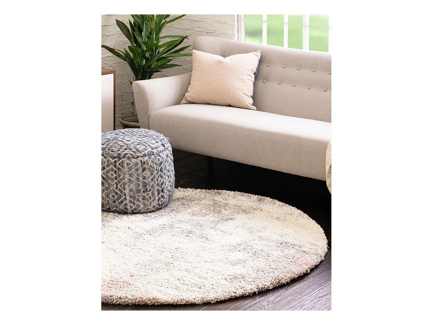 Hoogpolig tapijt 185x185 Beige - Roze Lachen Haze