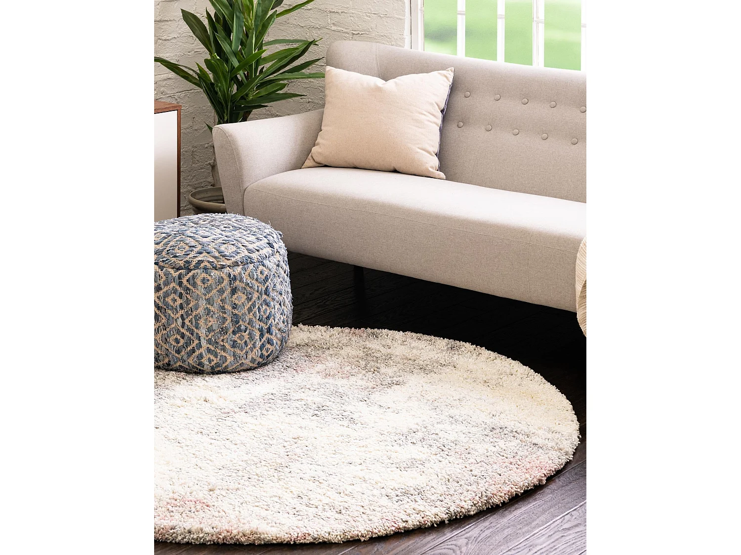 Hoogpolig tapijt 185x185 Beige - Roze Lachen Haze