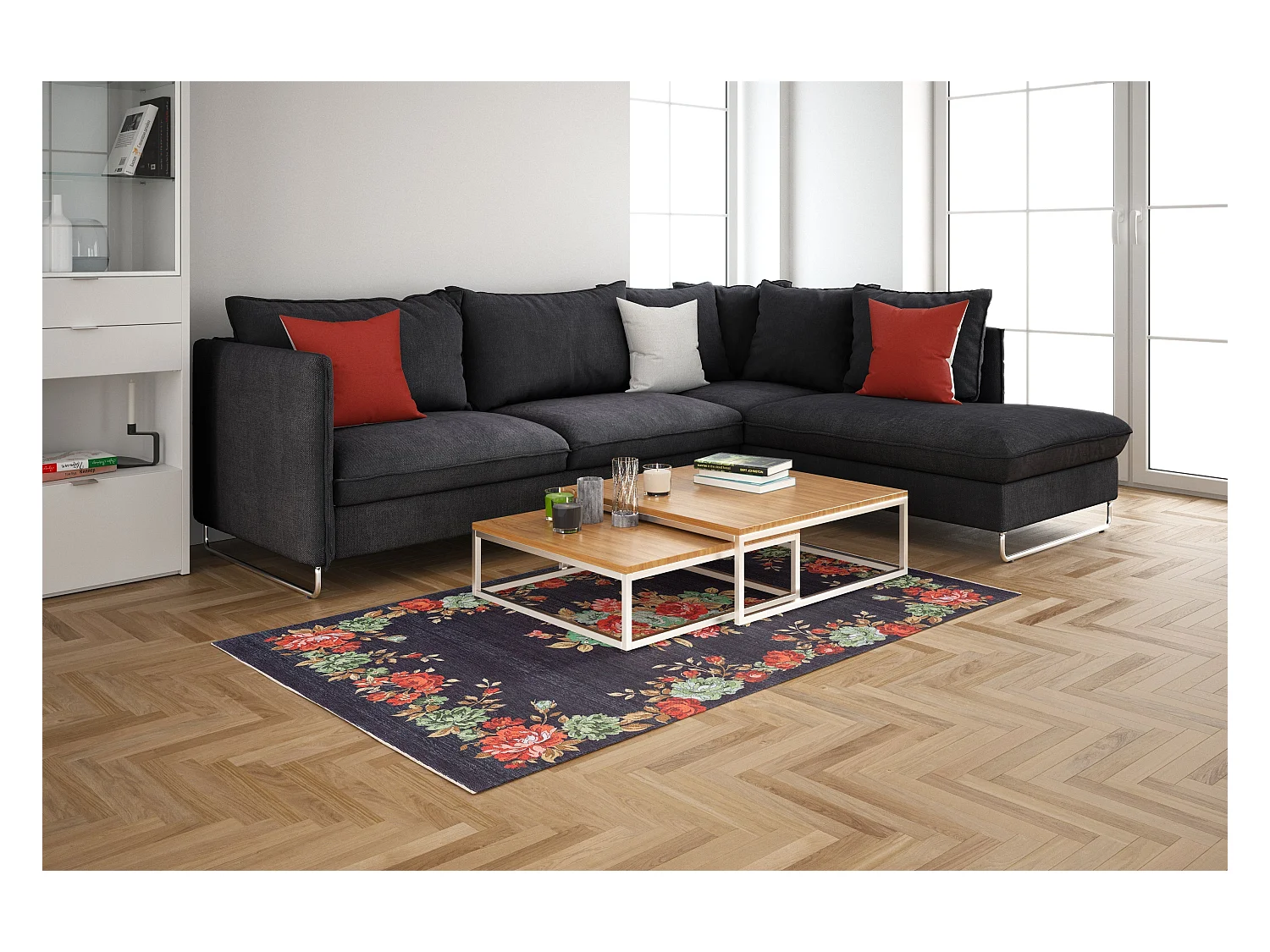 Tapis 65x185 noir Kriens Floret