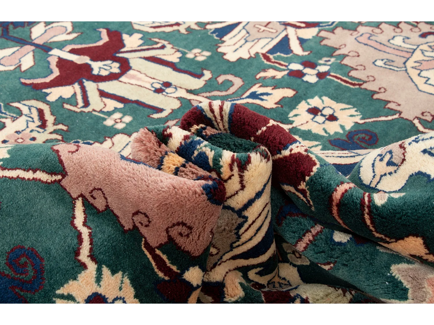 Wollteppich 251x357 Grün Tabriz