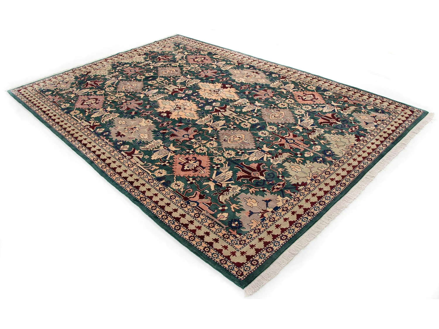 Wollteppich 251x357 Grün Tabriz
