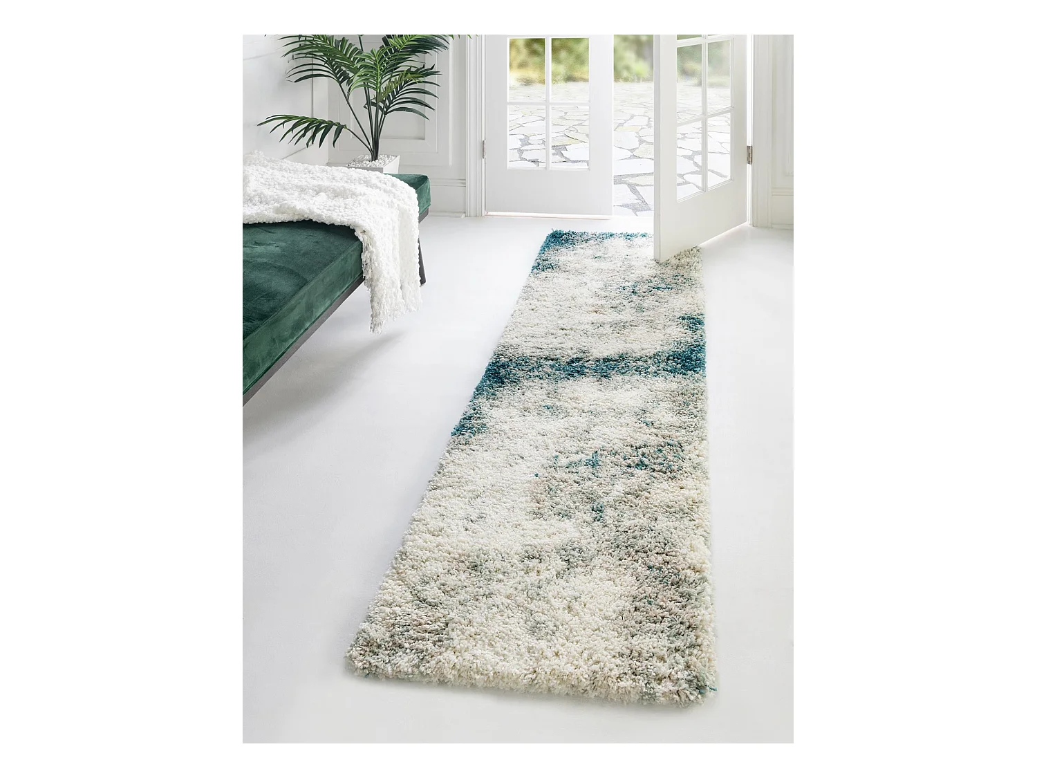 Hoogpolig tapijt 305x80 Beige - Groen Lachen Haze