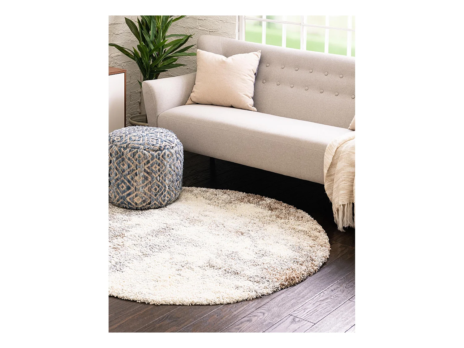 Hoogpolig tapijt 185x185 Beige - Bruin Lachen Haze