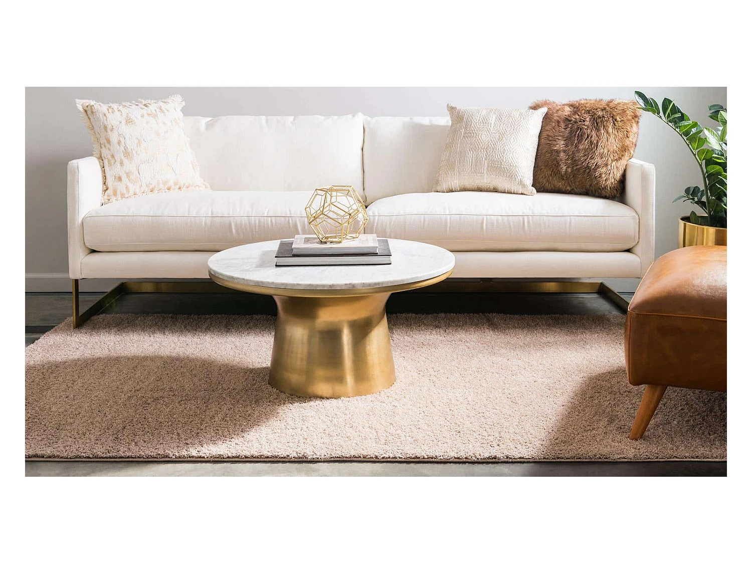 Hoogpolig tapijt 185x185 Beige Luzern