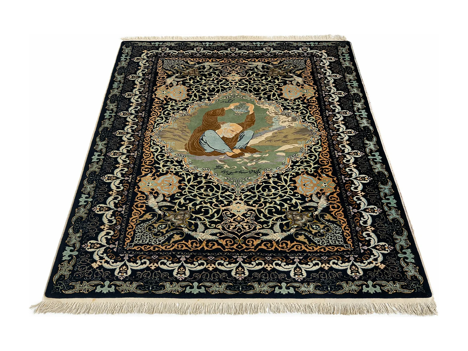 Tapis de laine 135x211 Bleu Ghom