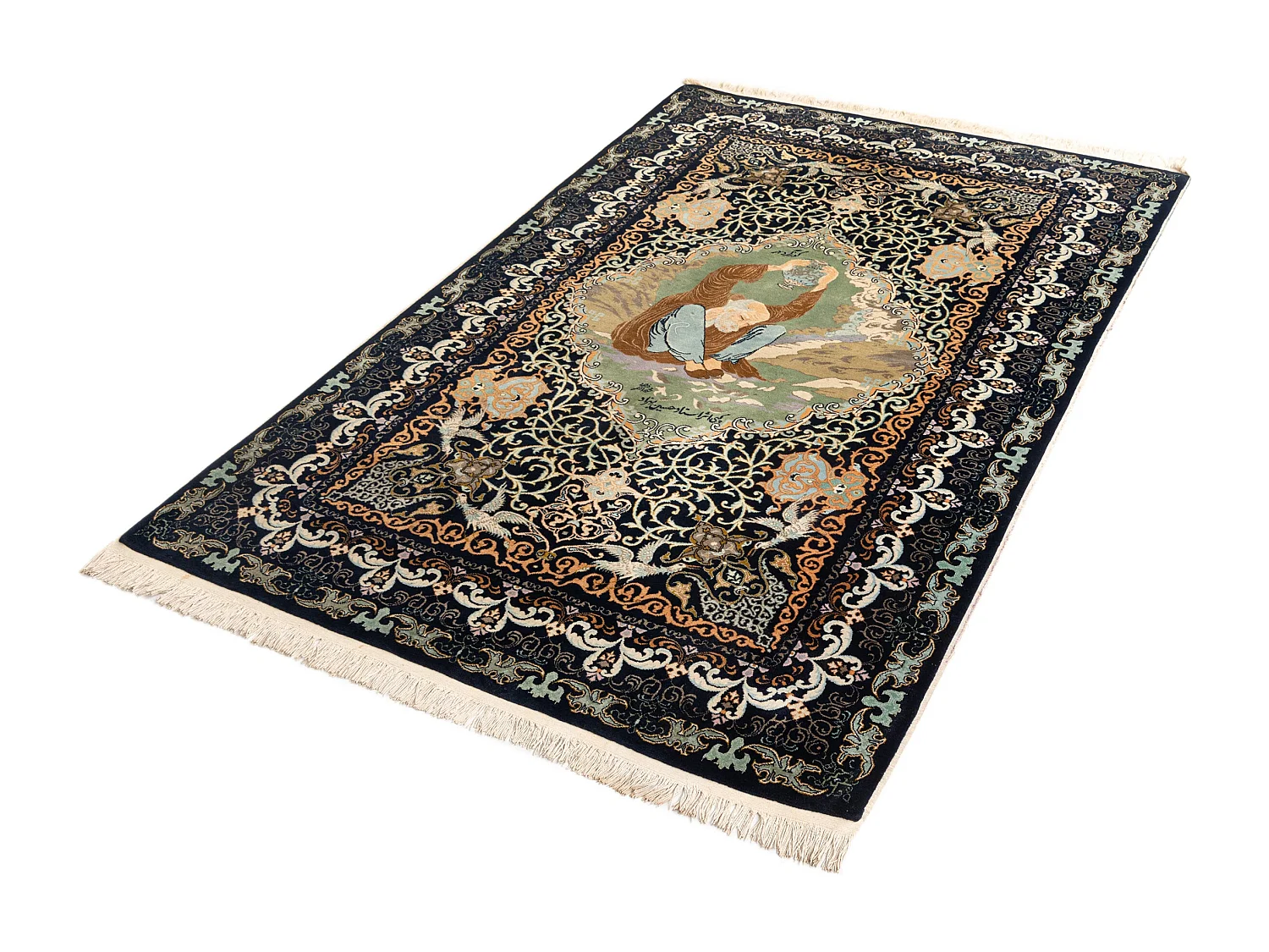 Tapis de laine 135x211 Bleu Ghom