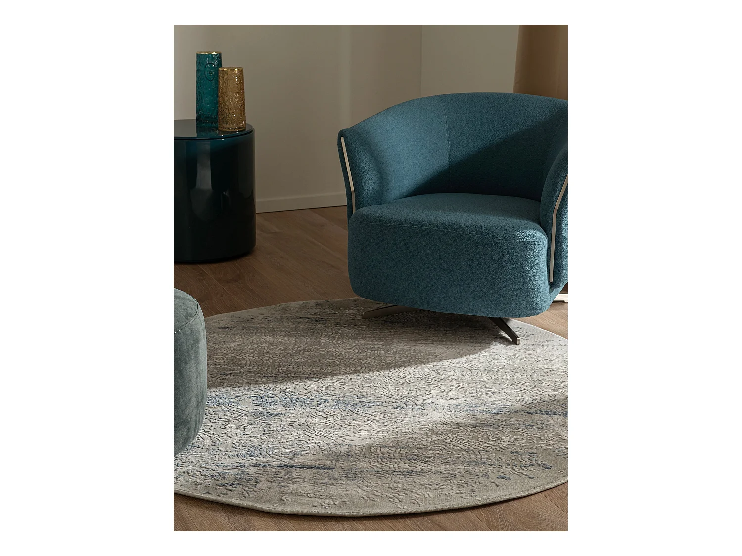 Teppich 240x240 Grau Blau Davos Charme