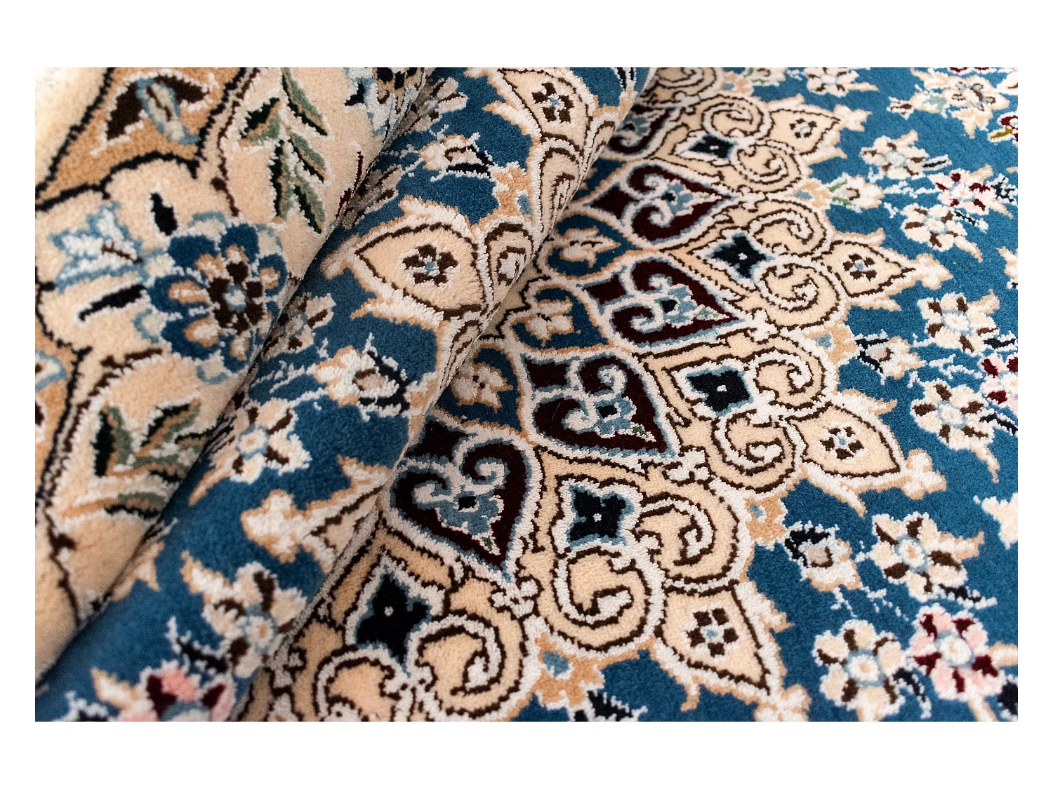 Wollteppich 150x150 Blau Nain