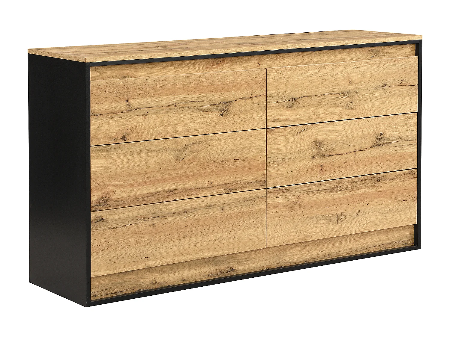 Kommode mit 6 Schubladen - Mit LED-Beleuchtung - MDF - Holzfarben & Schwarz - RUKALO