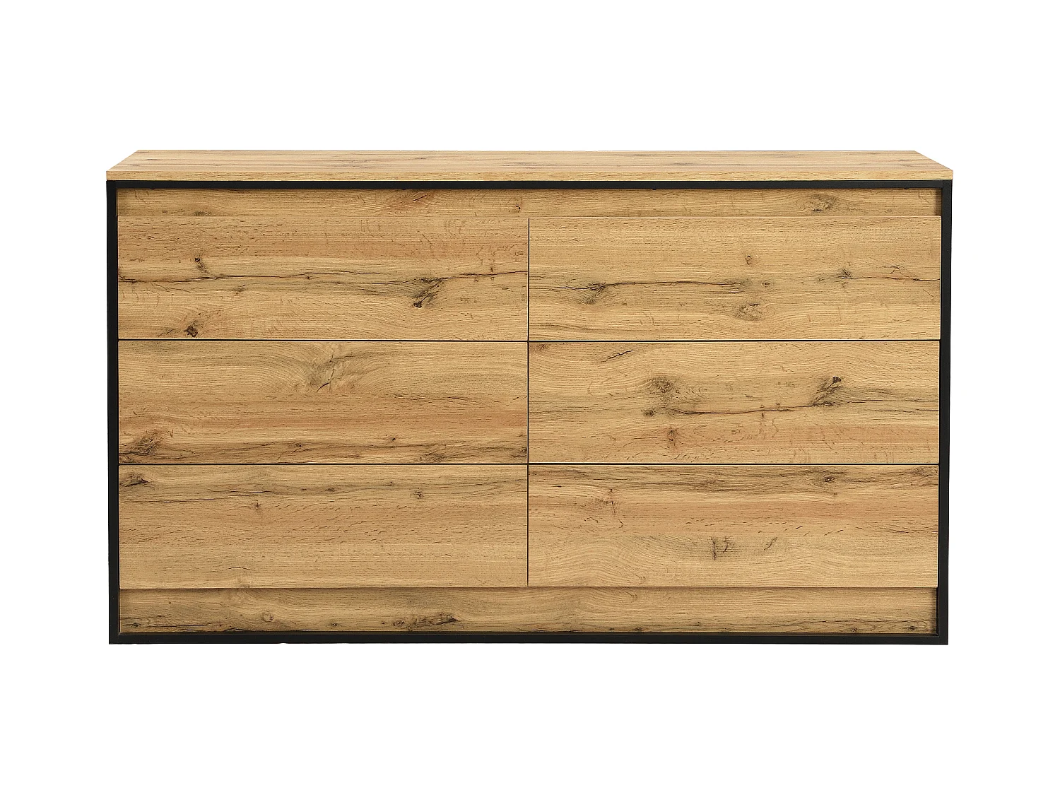 Kommode mit 6 Schubladen - Mit LED-Beleuchtung - MDF - Holzfarben & Schwarz - RUKALO