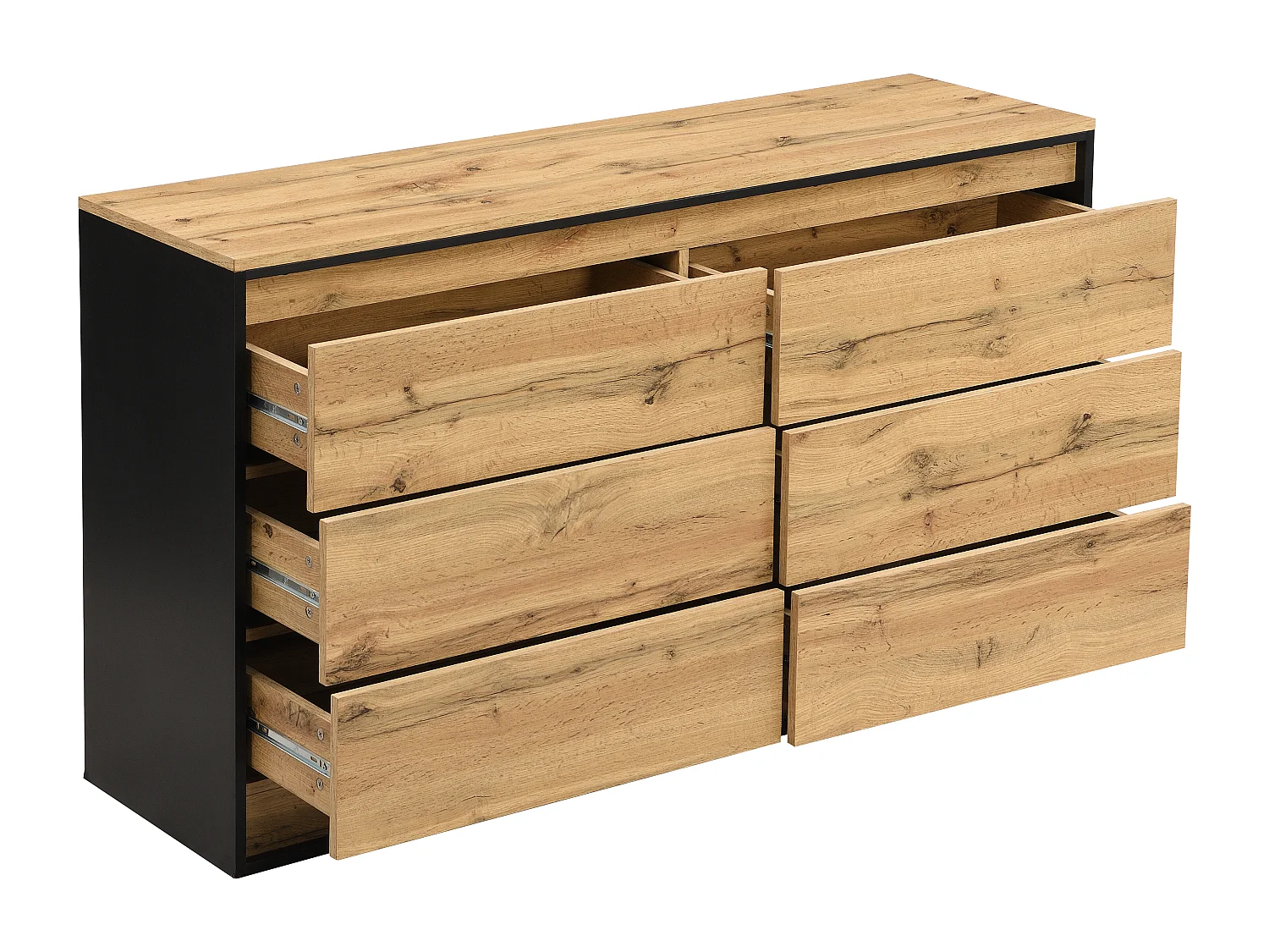 Kommode mit 6 Schubladen - Mit LED-Beleuchtung - MDF - Holzfarben & Schwarz - RUKALO