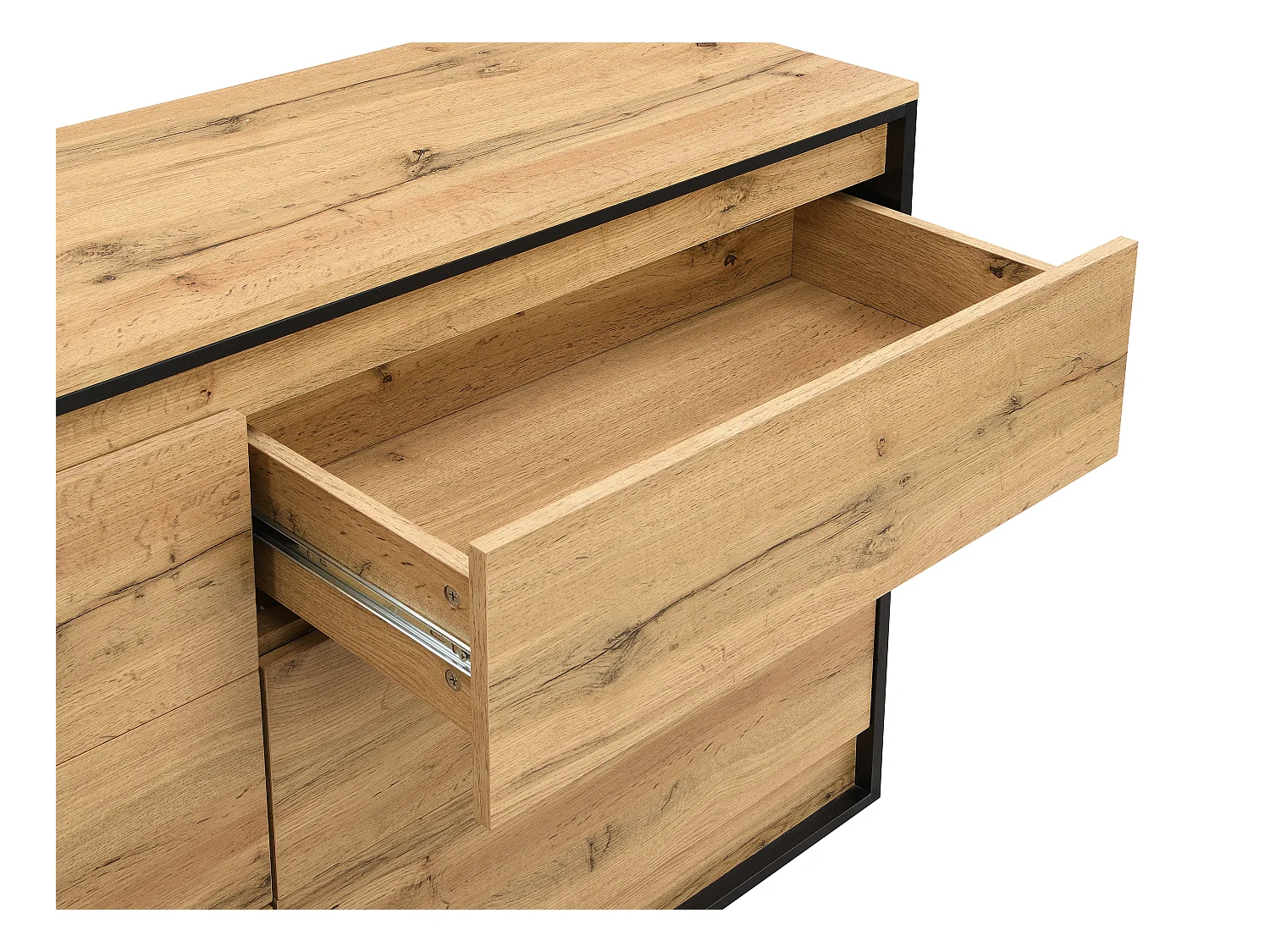 Kommode mit 6 Schubladen - Mit LED-Beleuchtung - MDF - Holzfarben & Schwarz - RUKALO