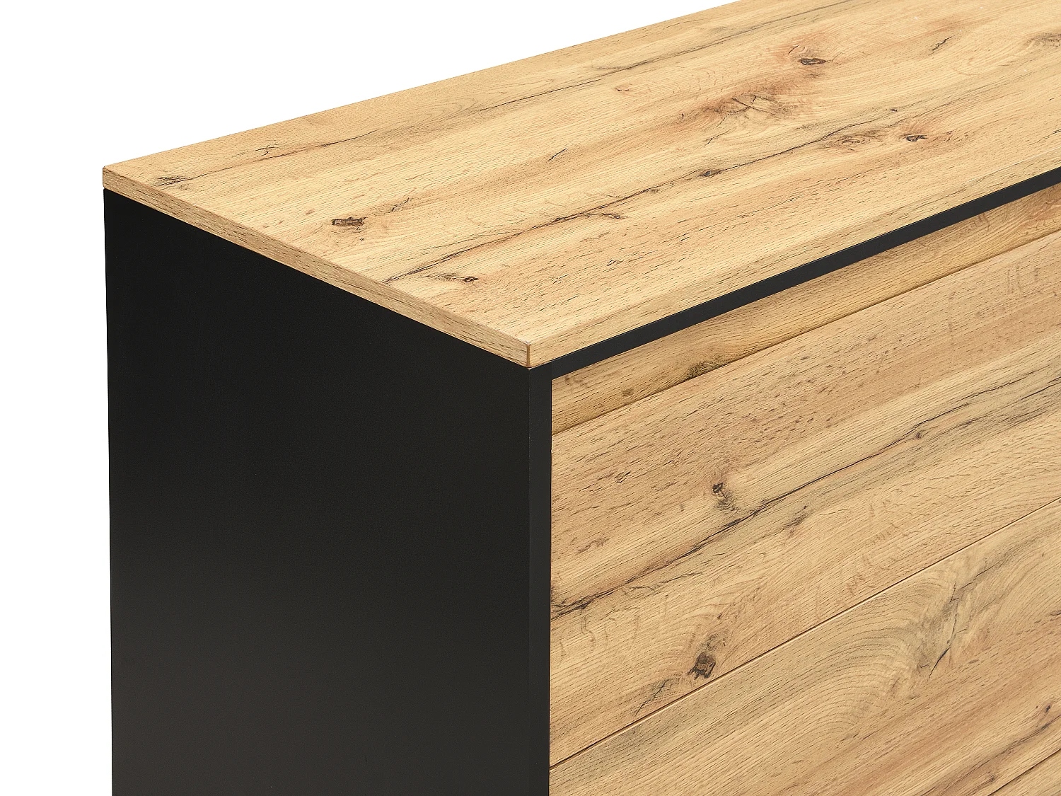 Kommode mit 6 Schubladen - Mit LED-Beleuchtung - MDF - Holzfarben & Schwarz - RUKALO