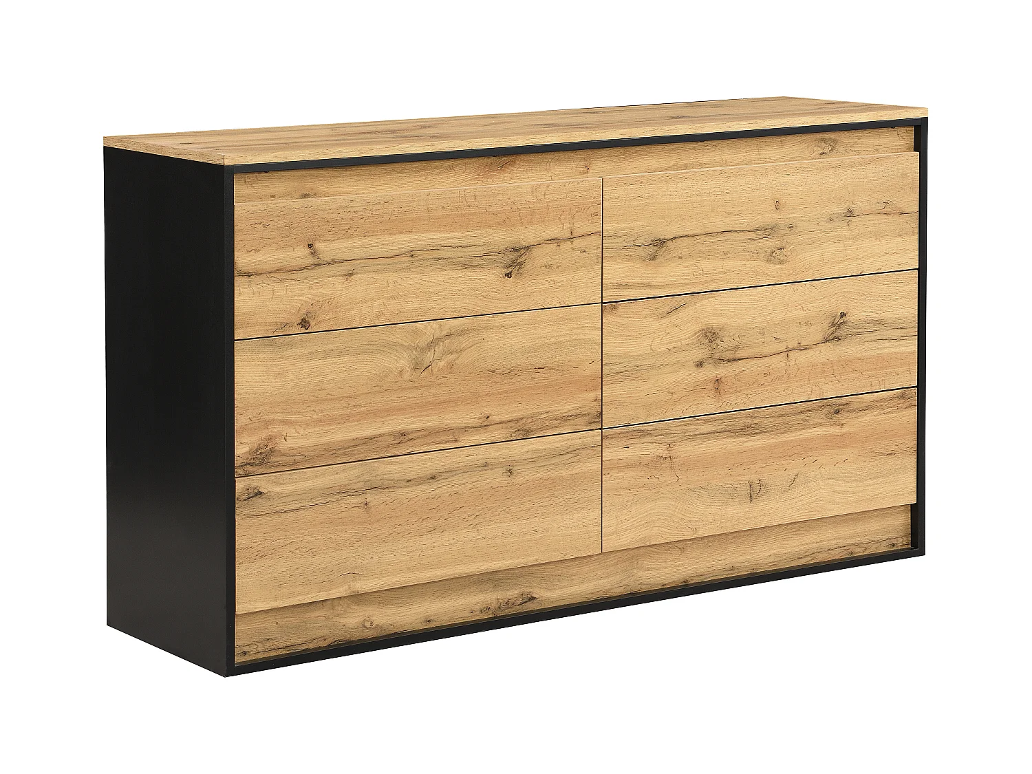 Cómoda 6 gavetas com LEDs em MDF cor natural e preto - RUKALO