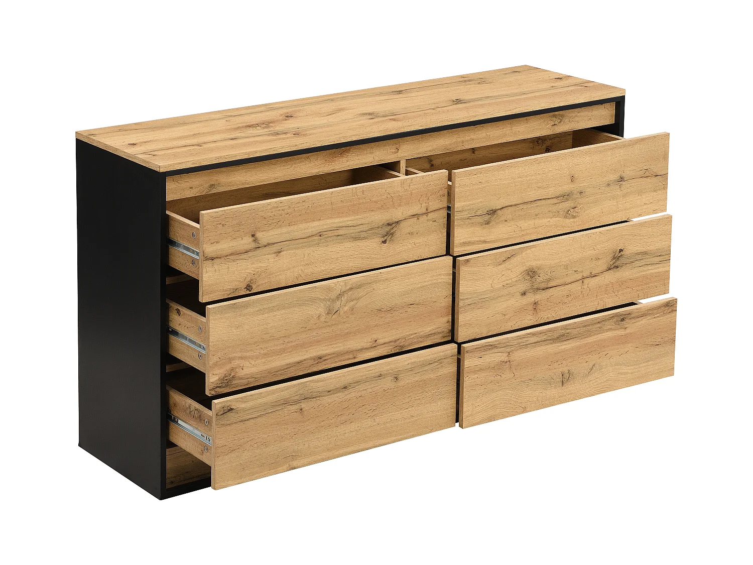 Cómoda 6 gavetas com LEDs em MDF cor natural e preto - RUKALO