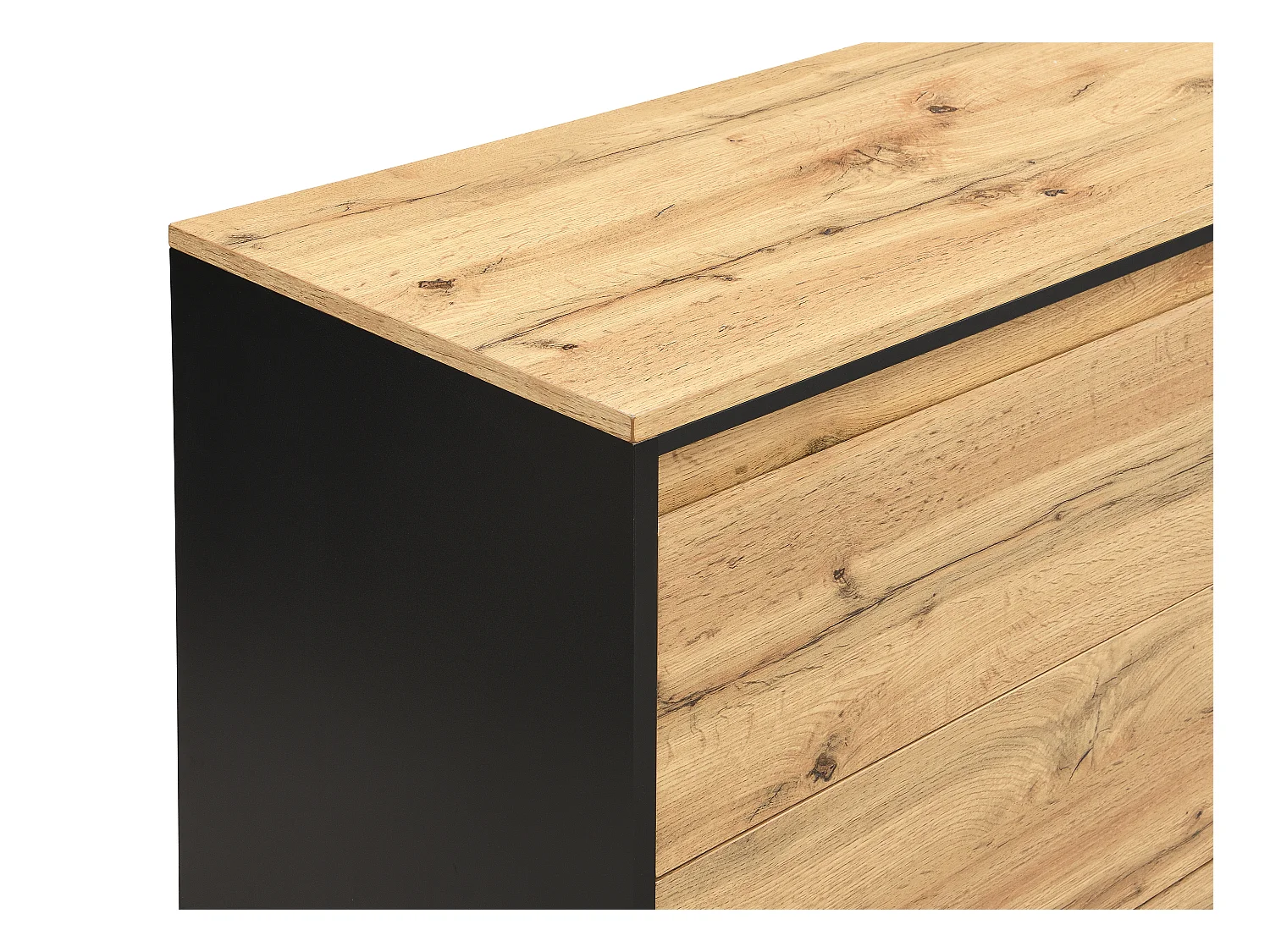 Cómoda 6 gavetas com LEDs em MDF cor natural e preto - RUKALO