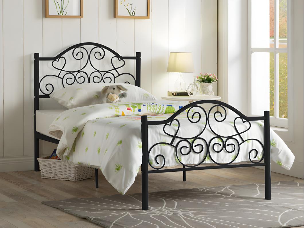 Cama 90x190 cm em metal Preto + Colchão - LEYNA