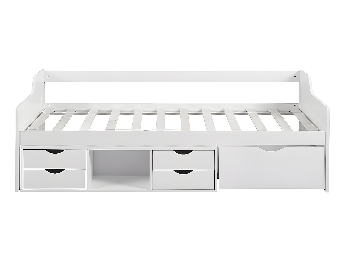 Cama banco con compartimentos pino blanco 90 x 190 cm con colchón ADELISE