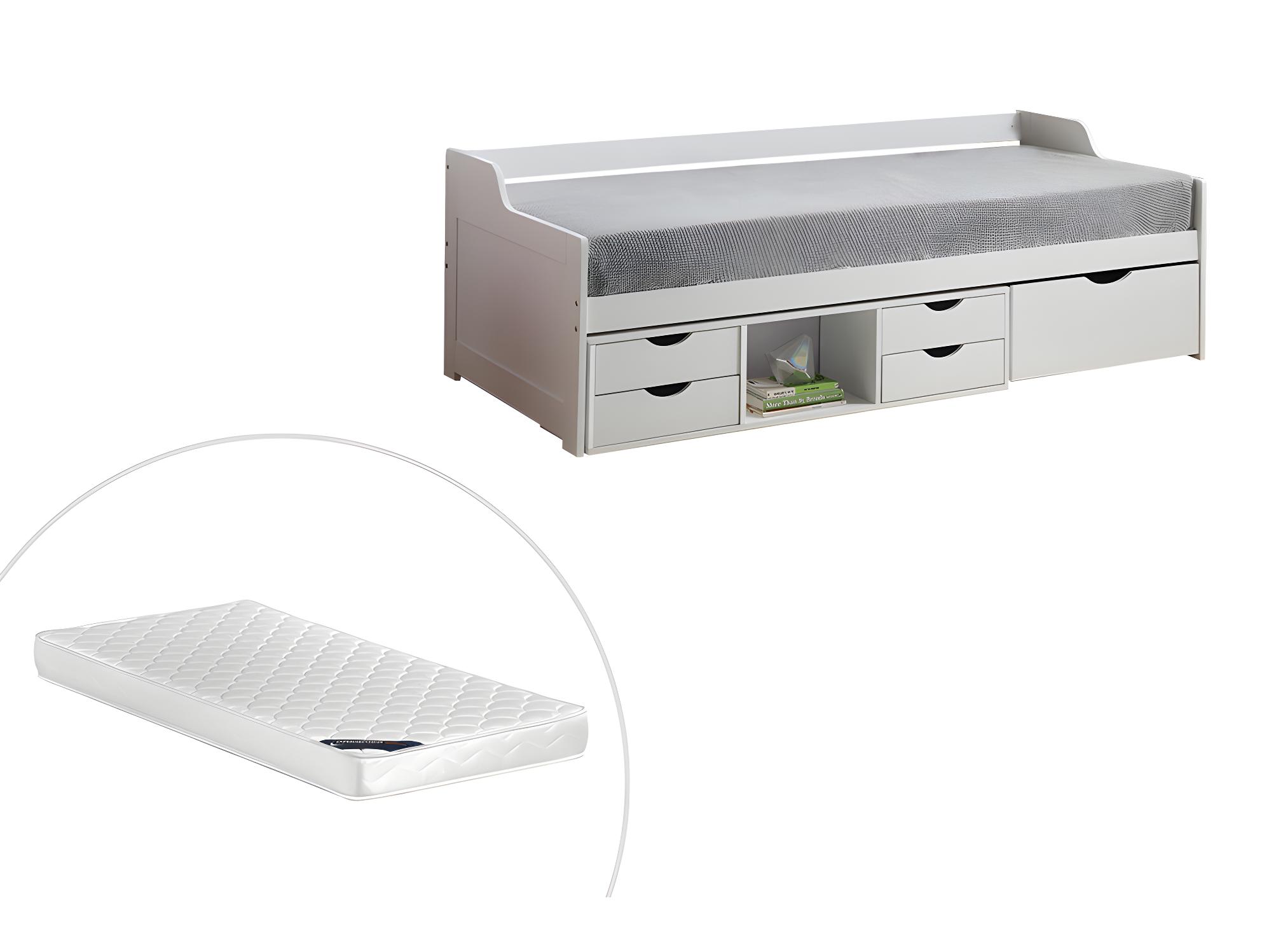 Bedbank ADELISE met opbergruimte 90x190cm Wit met matras Koop nu goedkoop online