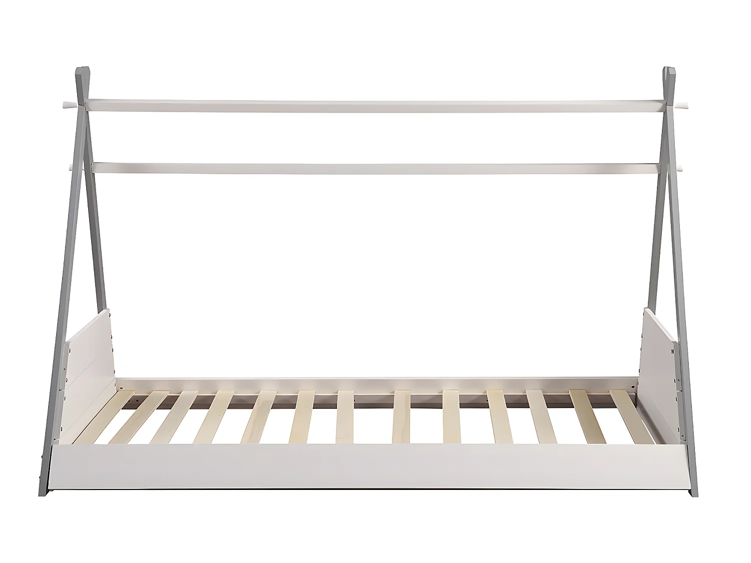 Lit tipi 90 x 190 cm - Pin - Coloris : Blanc et gris + Matelas - SIOUX