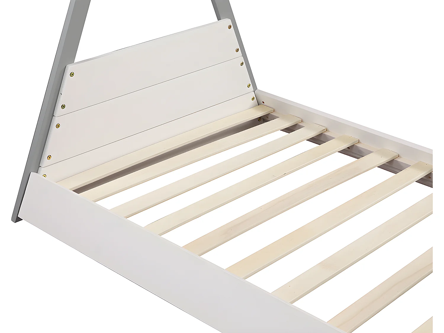 Lit tipi 90 x 190 cm - Pin - Coloris : Blanc et gris + Matelas - SIOUX