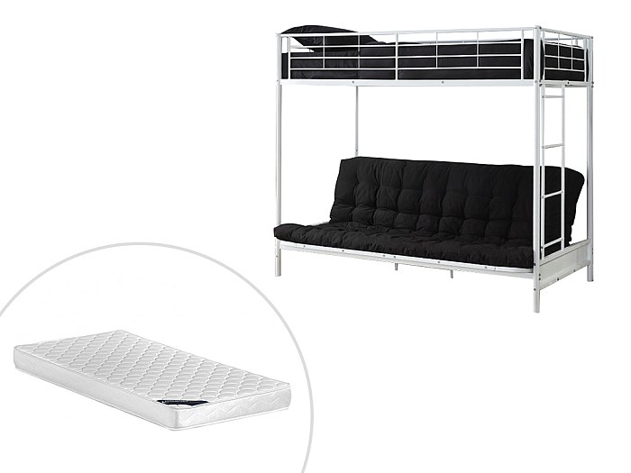 Cama alta 90 x 190 cm metal blanco banco futón y colchón MODULO IV