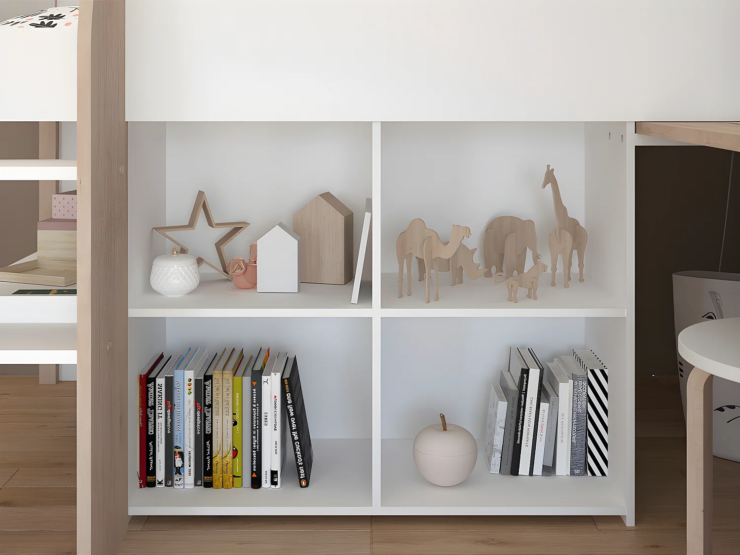 Lit combiné MARIA - Avec bureau et rangements - 90 x 200 cm - Coloris : blanc et chêne + matelas