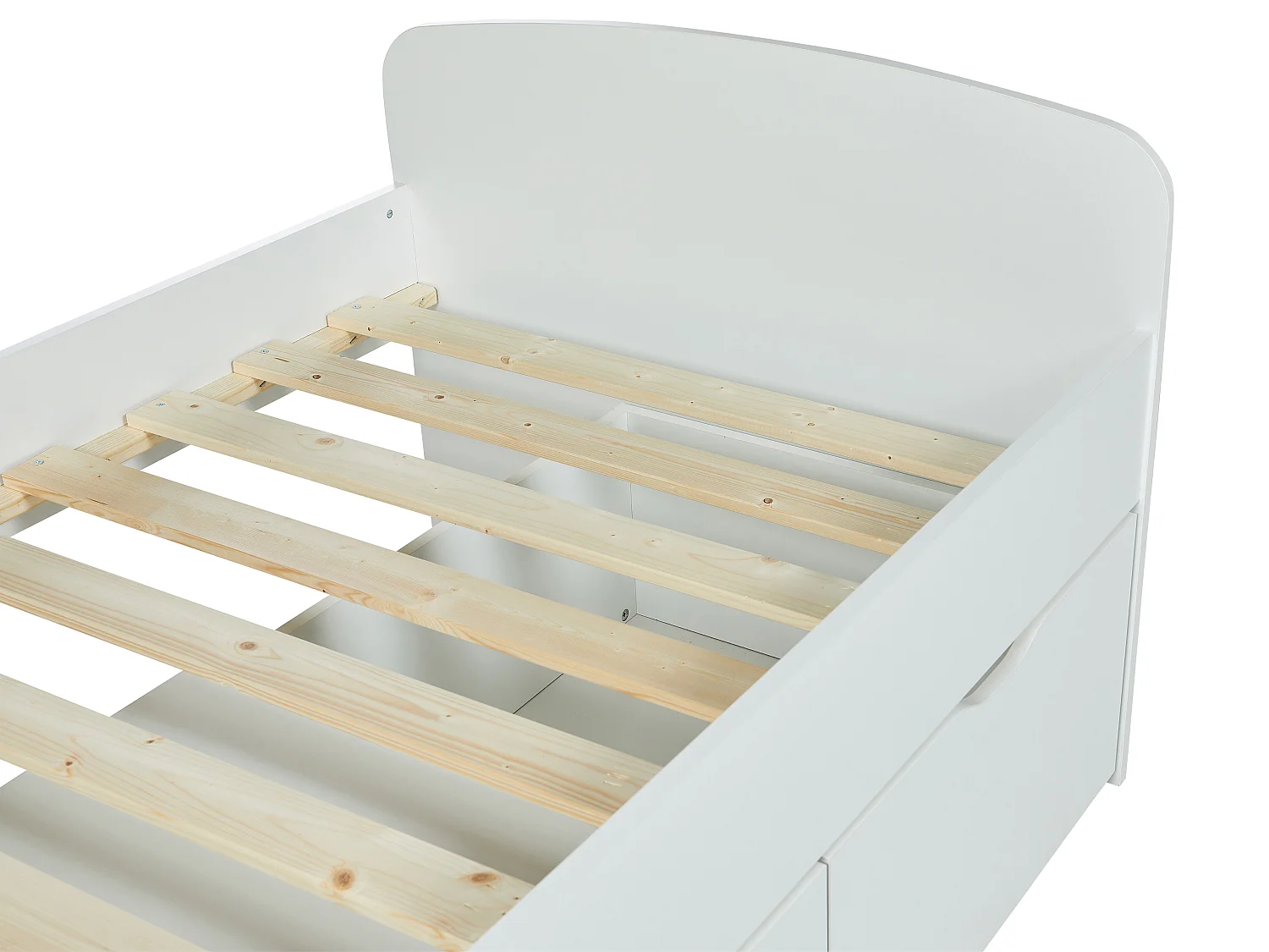 Lit LOUANE avec 2 tiroirs et 1 coffre de rangement - 90 x 190 cm - Blanc + Matelas