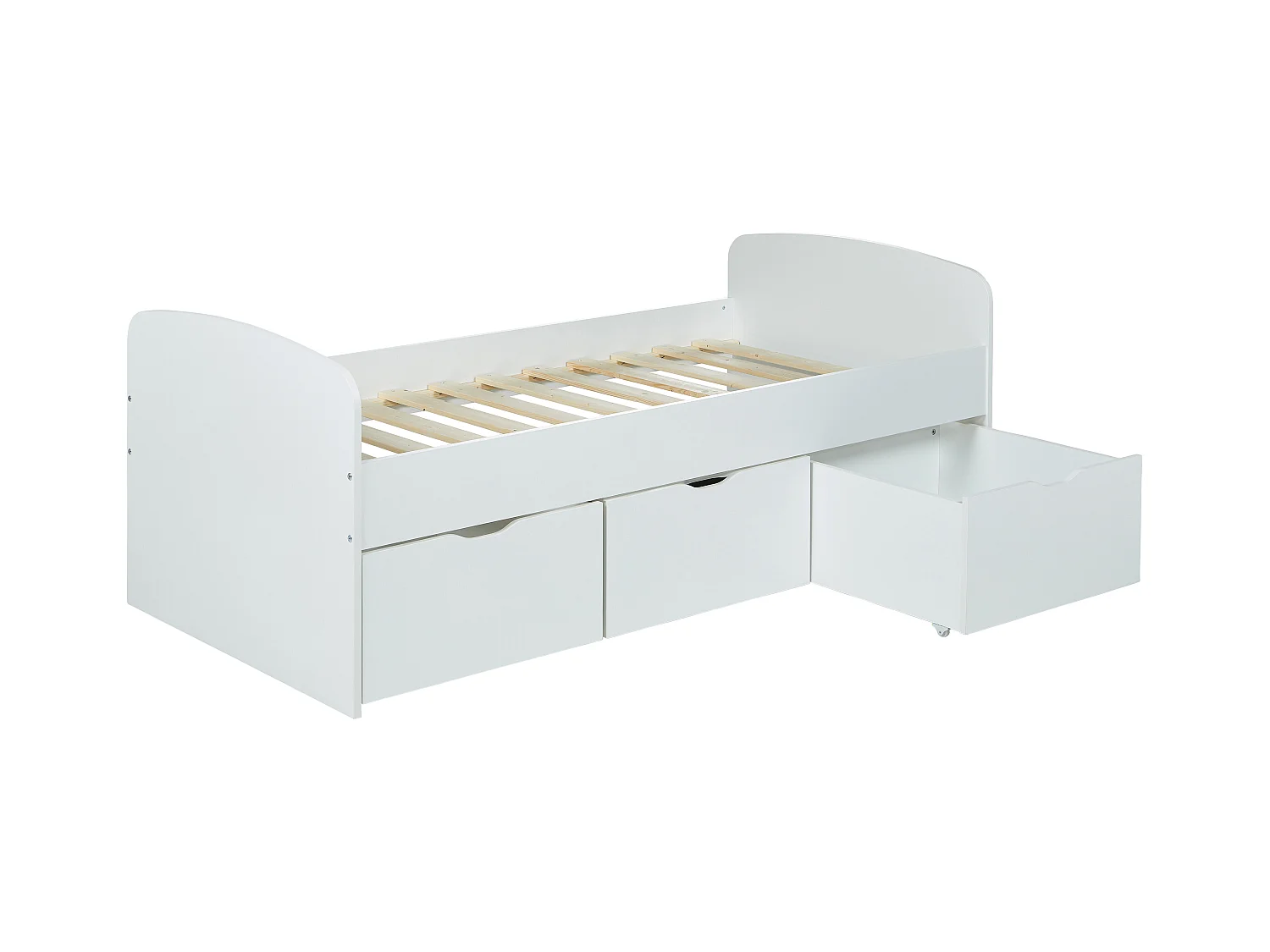 Cama LOUANE con 2 cajones y 1 arcón - 90 x 190 cm - Blanco + Colchón