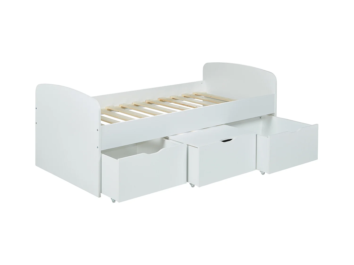 Cama LOUANE con 2 cajones y 1 arcón - 90 x 190 cm - Blanco + Colchón