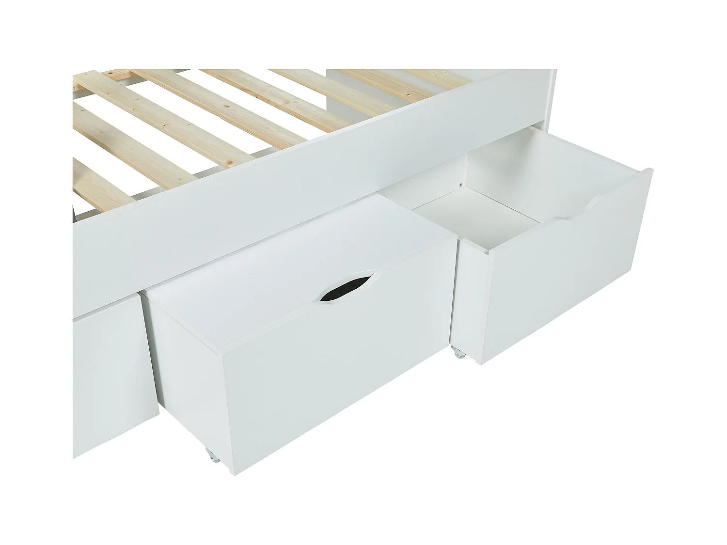 Cama LOUANE con 2 cajones y 1 arcón - 90 x 190 cm - Blanco + Colchón