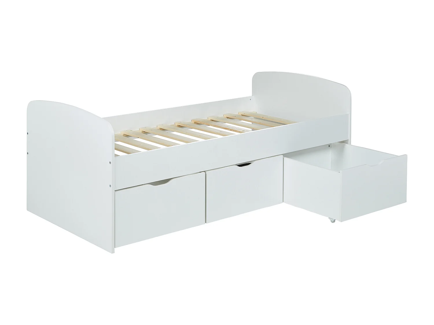 Cama com 2 gavetas e 1 espaço de arrumação de 90 x 190 cm em branco + Colchão - LOUANE