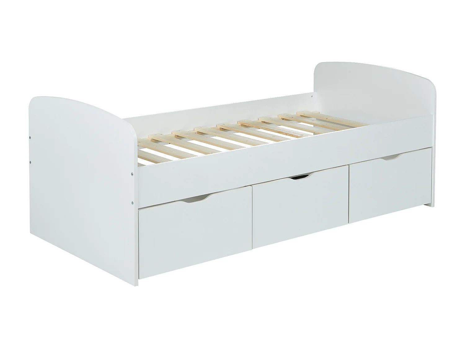 Cama com 2 gavetas e 1 espaço de arrumação de 90 x 190 cm em branco + Colchão - LOUANE