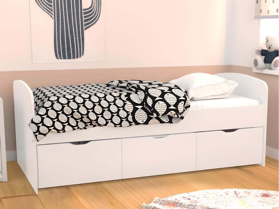 Cama com 2 gavetas e 1 espaço de arrumação de 90 x 190 cm em branco + Colchão - LOUANE