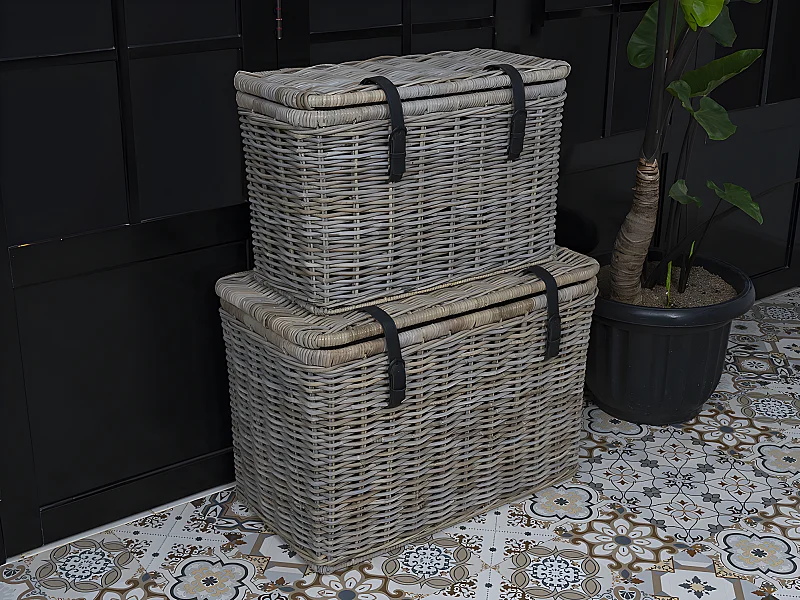 Set van 2 opbergkoffers van kubu NEFTA - L80 x D45 x H55 cm en L70 x D35 x H45 cm - Natuurlijk grijs