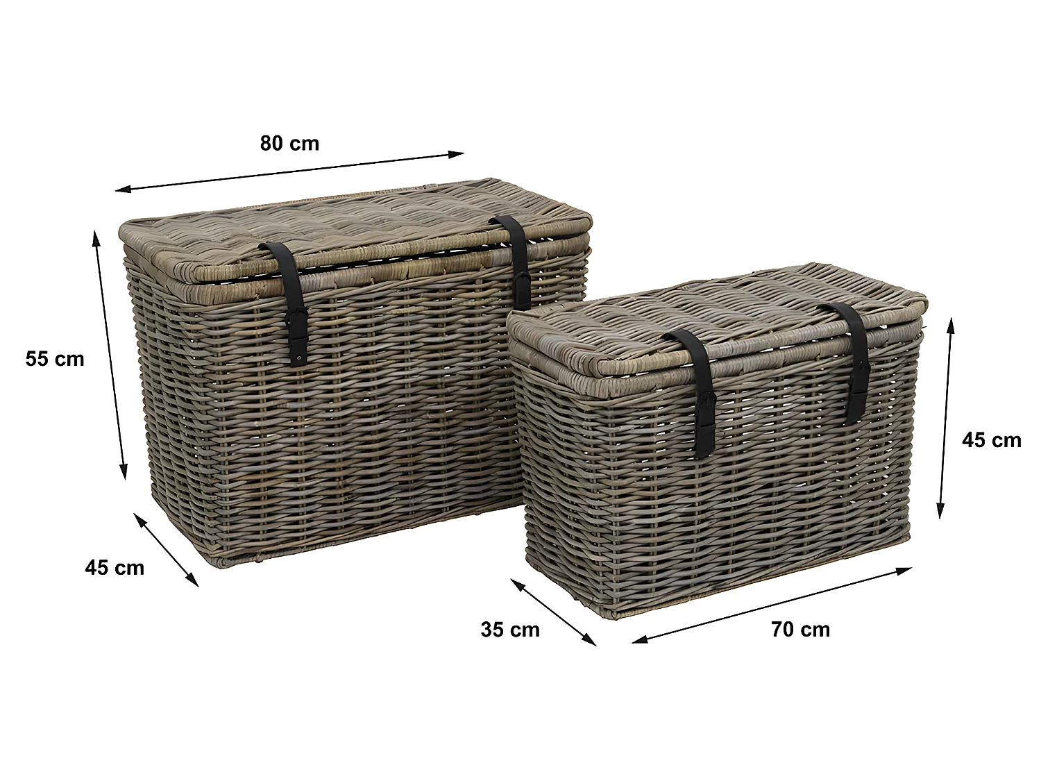 Set med 2 kubukoffertar NEFTA - L80 x B45 x H55 cm och L70 x B35 x H45 cm - Naturgrå