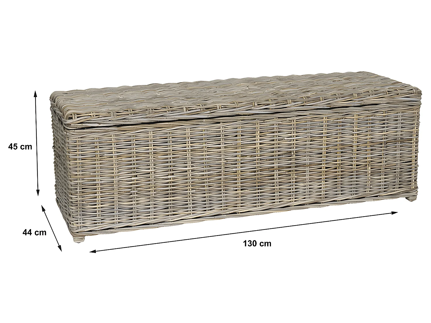 Coffre de rangement en kubu - L130 x P45 x H44 cm - Gris naturel - GAO
