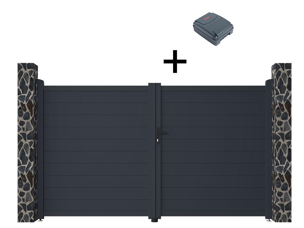 Portail électrique battant aluminium plein L305 x H181 cm anthracite - NAZARIO