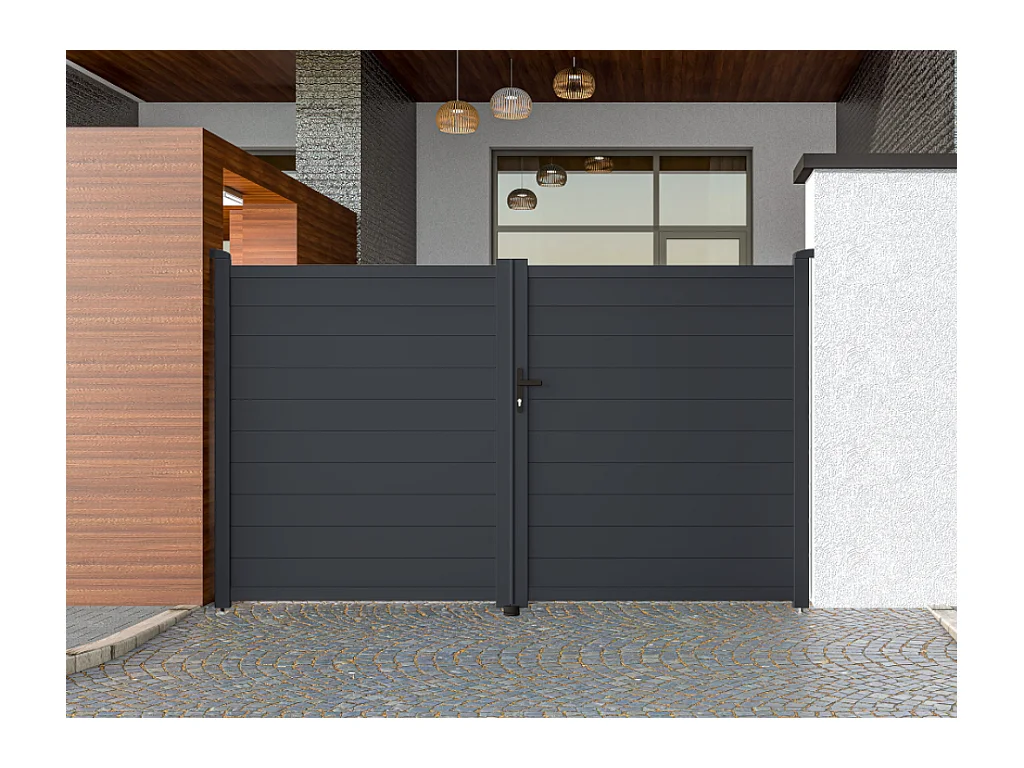 Portail électrique battant aluminium plein L305 x H181 cm anthracite - NAZARIO