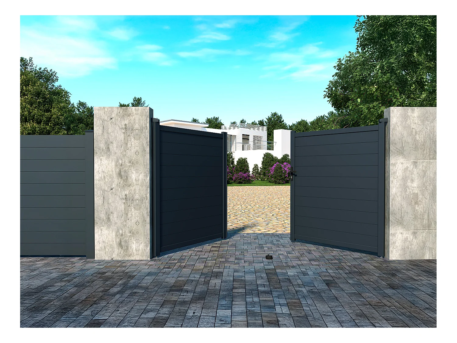 Portail électrique battant aluminium plein L305 x H181 cm anthracite - NAZARIO
