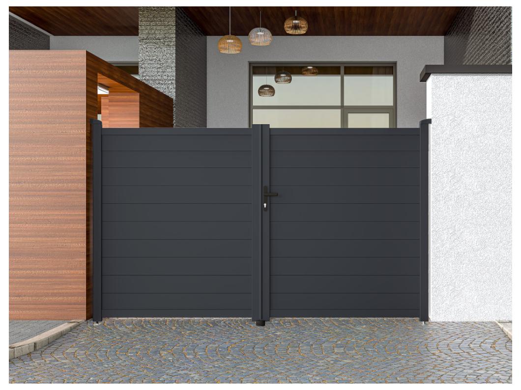 Portail électrique battant aluminium plein L305 x H181 cm anthracite - NAZARIO