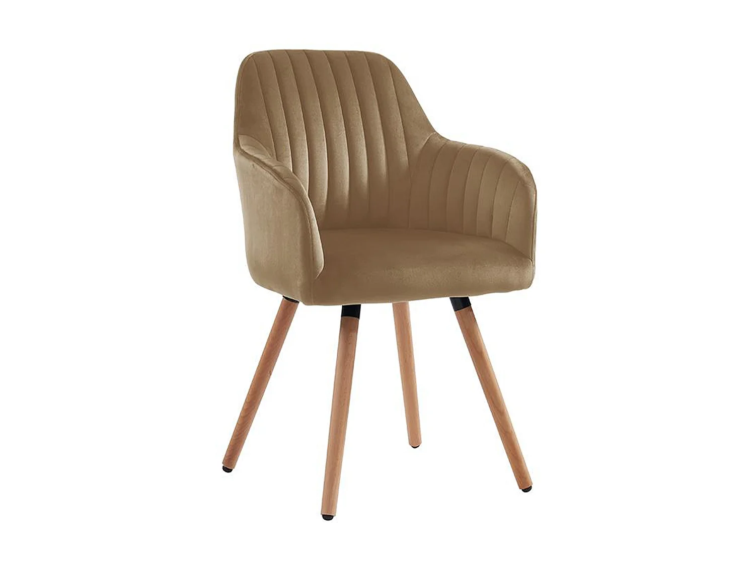 Stoel met armleuningen ELEANA - Fluweel en metaal met houteffect - Beige